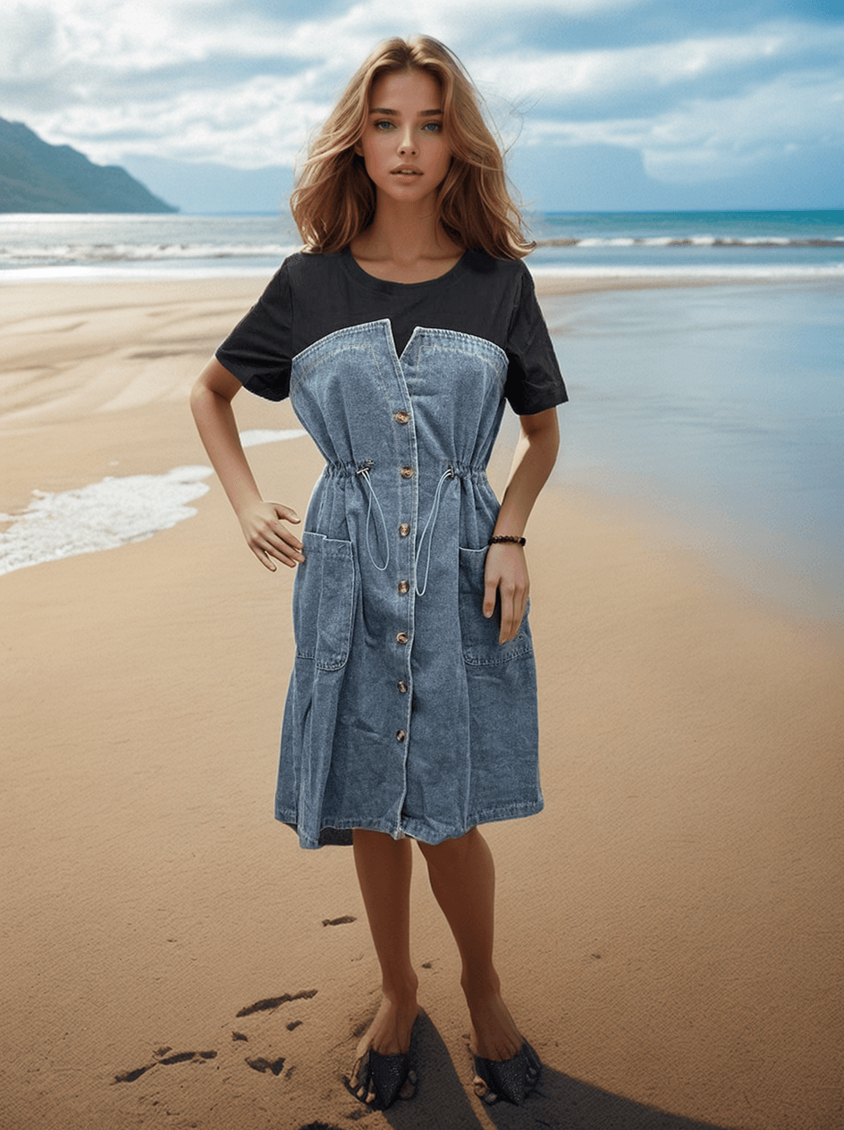 Black Denim Dress with Adjustable Fit Fusion Wear