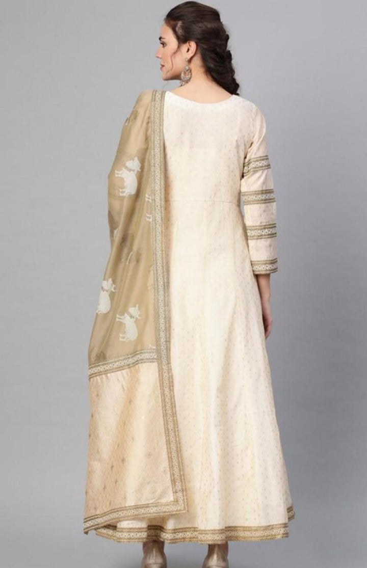 Cream Anarkali Style Kurti with Dupatta