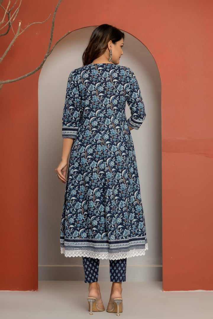 Angrakha Style Blue Kurti Set - Fusion Wear