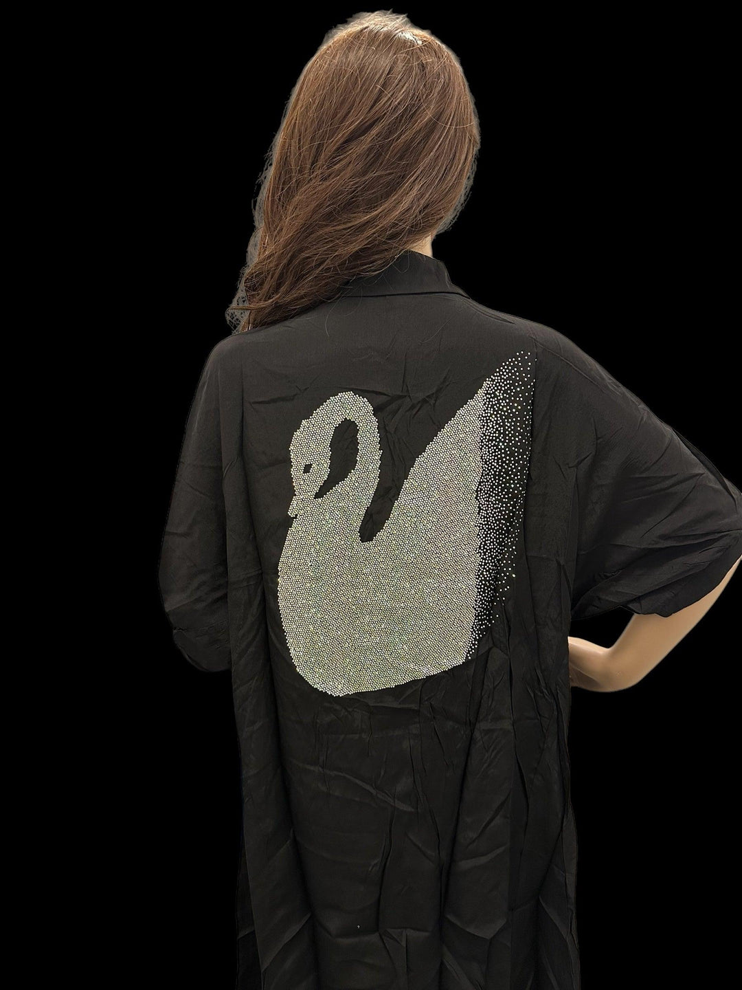 Black Tunic With Swarovski Swan - Fusion Wear