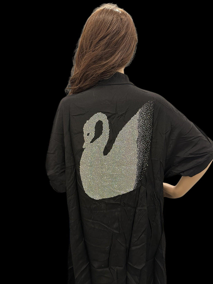 Black Tunic With Swarovski Swan - Fusion Wear