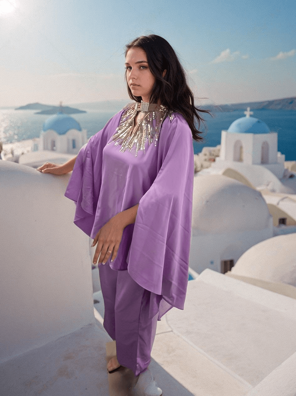 Embellished Cape Sleeves Kaftan - Fusion Wear