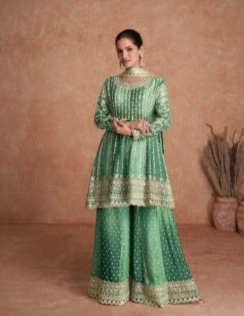 Green Dual Shade Designer Suit With Sharara - Fusion Wear