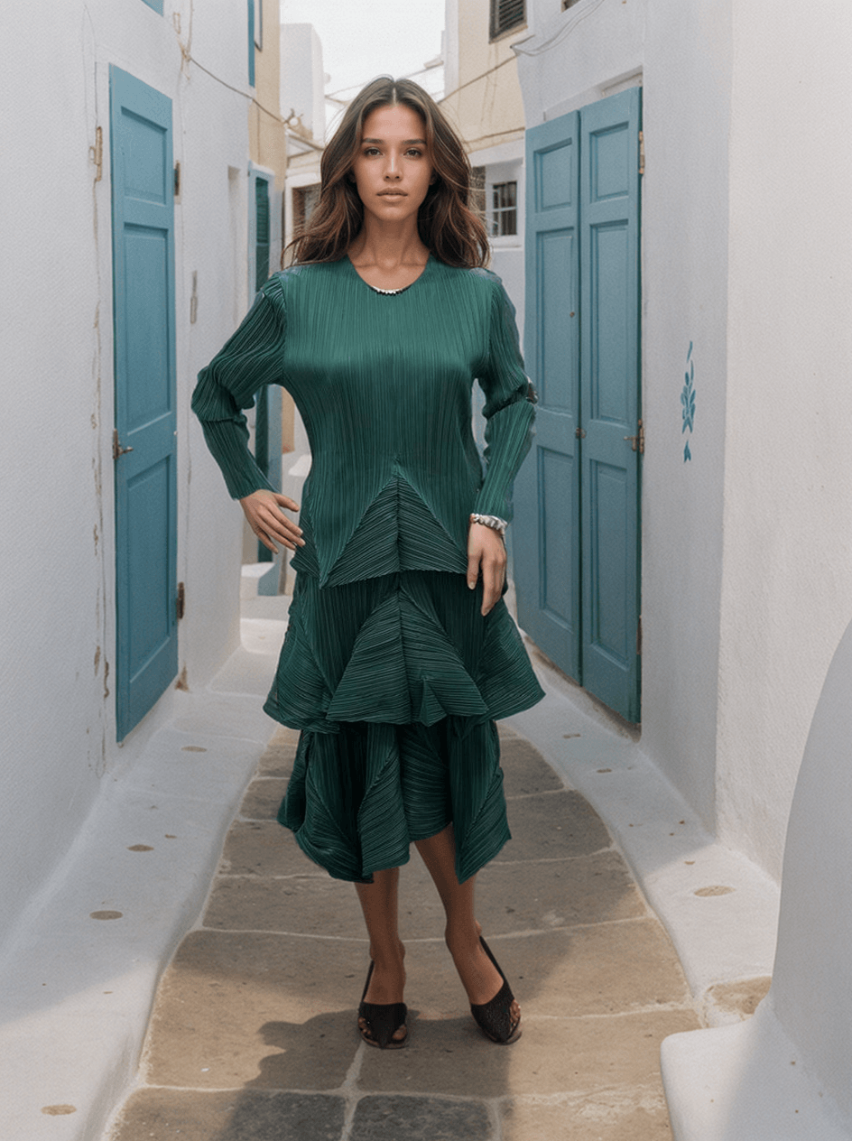 Green Ruffle Cascade Dress - Fusion Wear