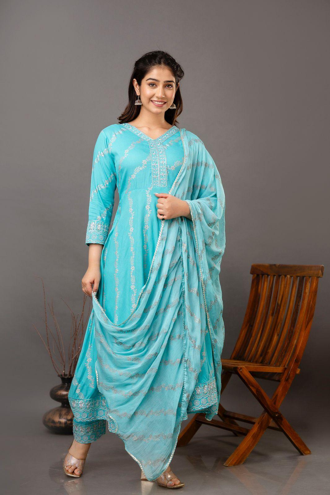 Heavy Light Blue Kurta Set - Fusion Wear