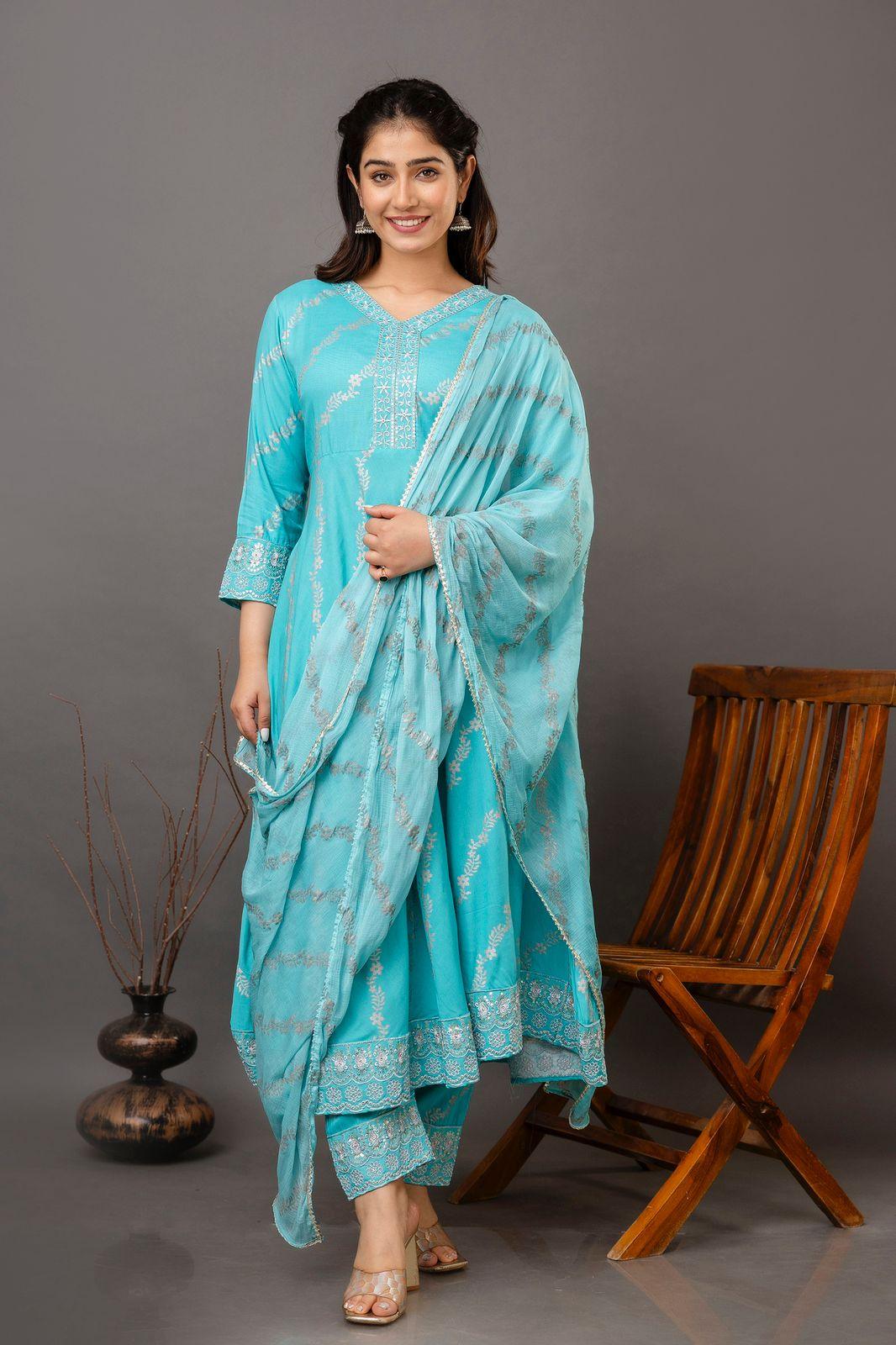 Heavy Light Blue Kurta Set - Fusion Wear