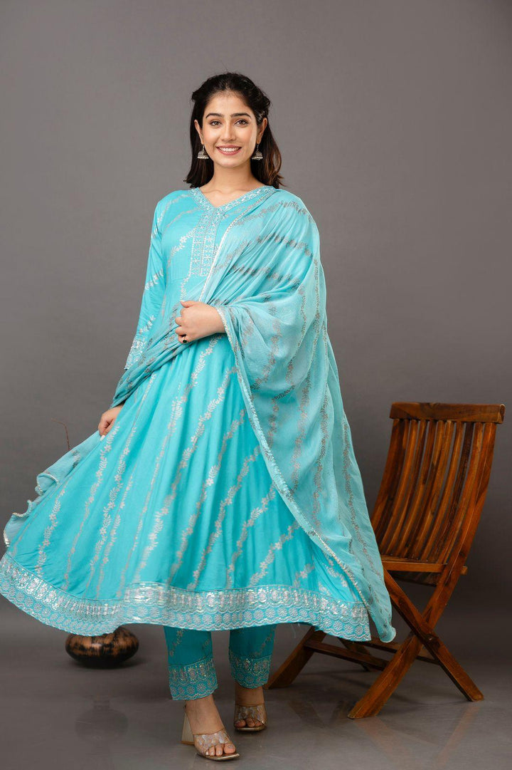 Heavy Light Blue Kurta Set - Fusion Wear