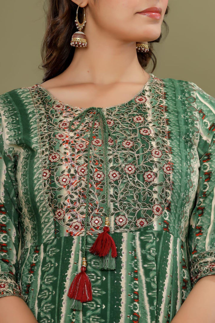 Jaipuri Style Green Kurti Set - Fusion Wear