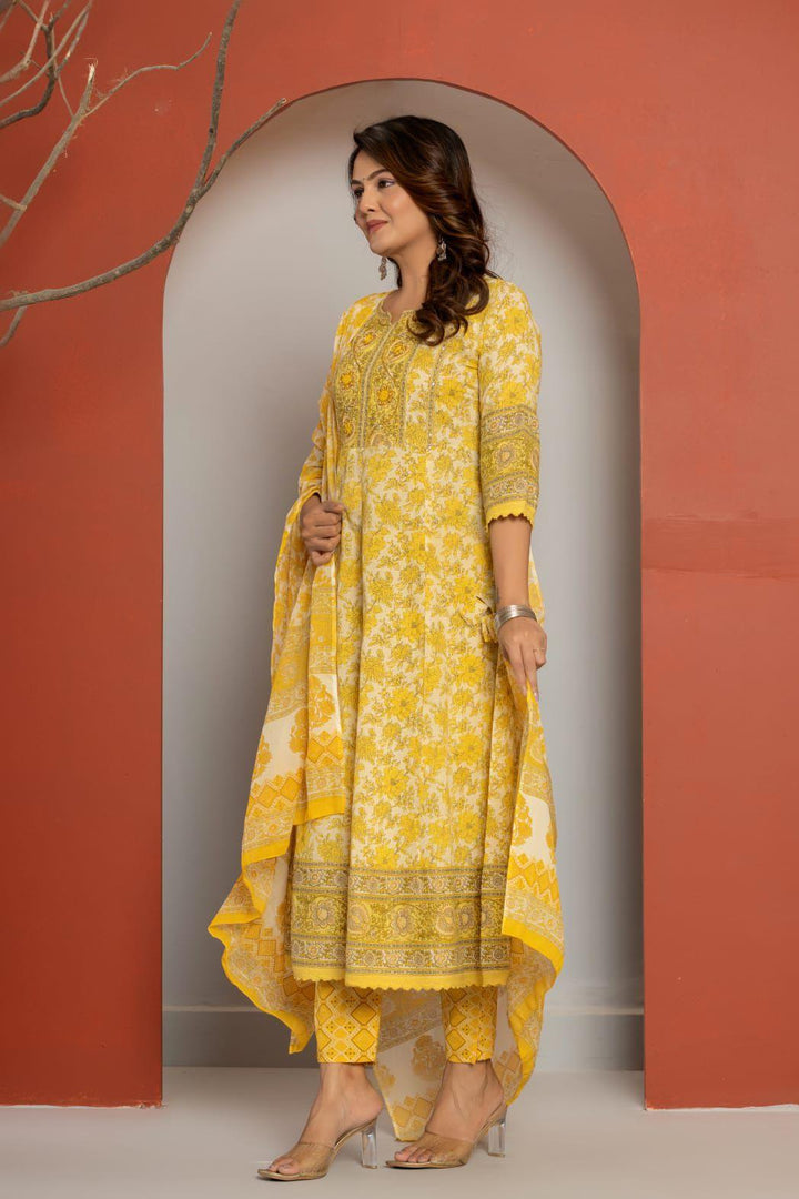 Lemom Yellow Cotton Kurti Set - Fusion Wear