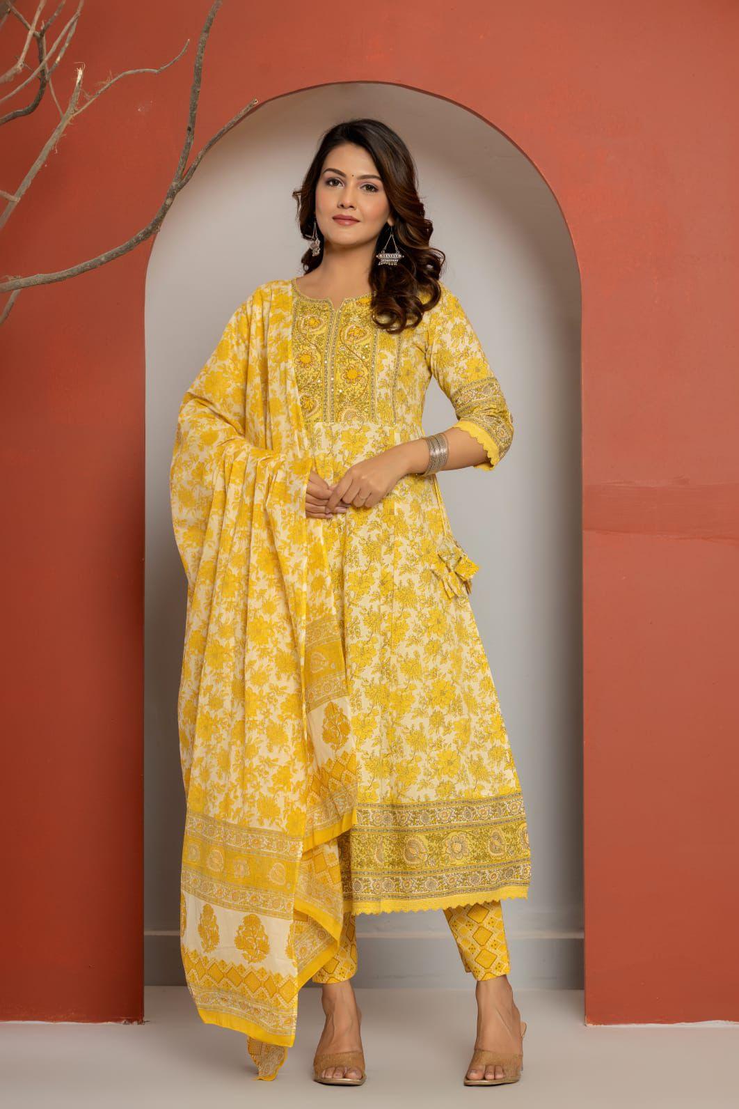 Lemom Yellow Cotton Kurti Set - Fusion Wear