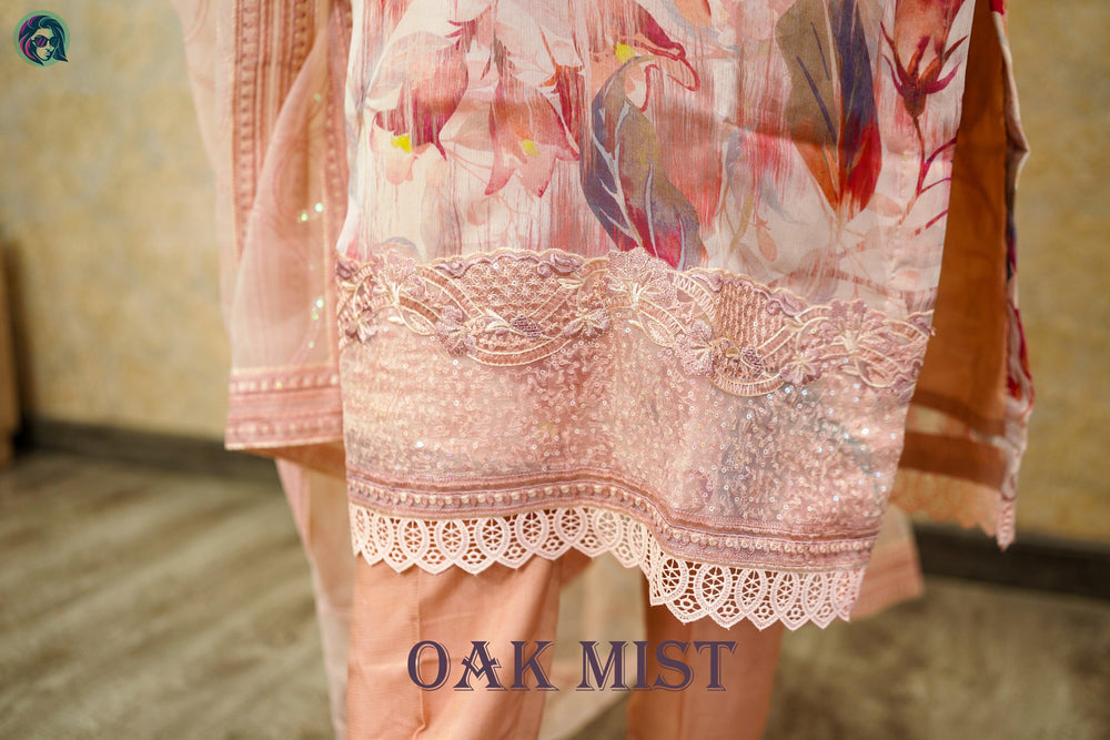 Oak Mist Organza Embroidered - Fusion Wear