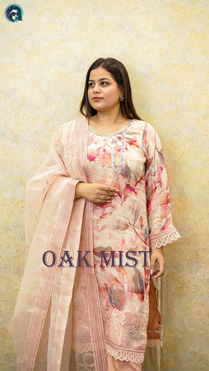 Oak Mist Organza Embroidered - Fusion Wear