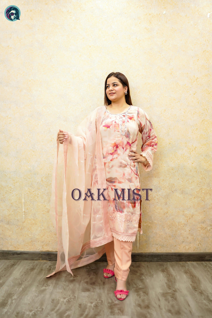 Oak Mist Organza Embroidered - Fusion Wear