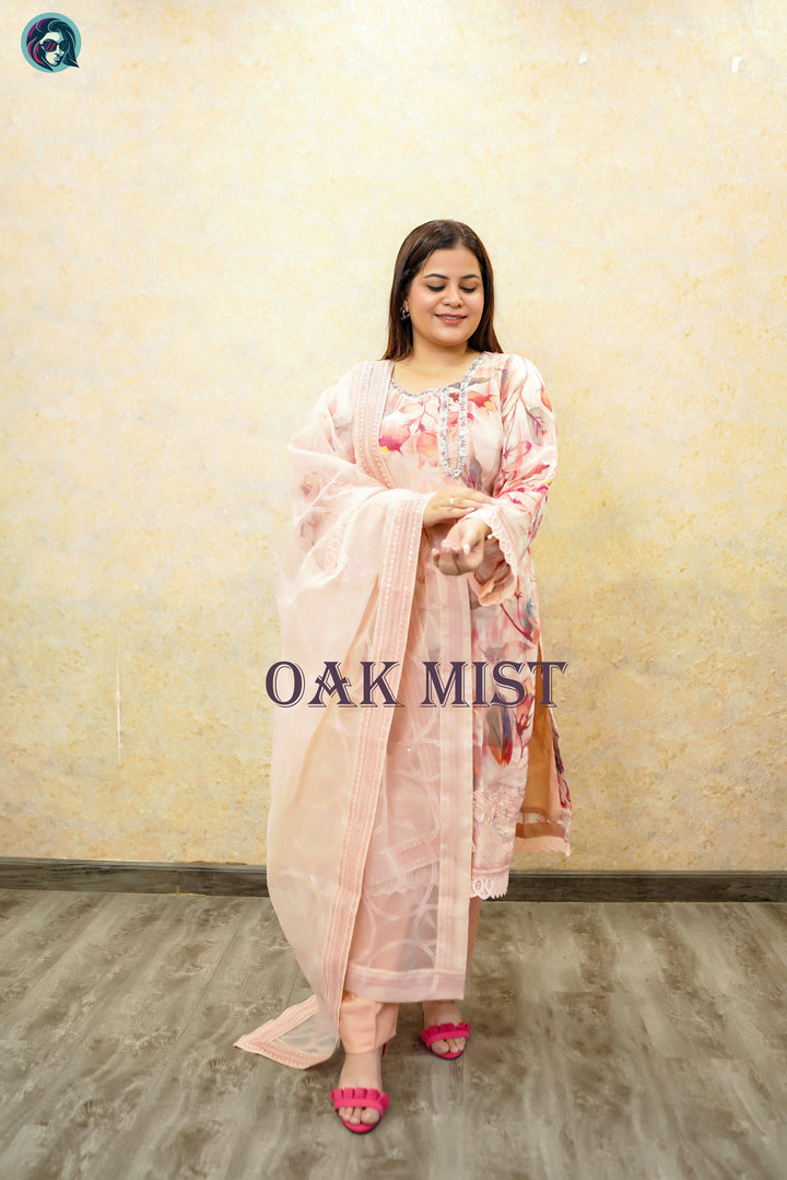 Oak Mist Organza Embroidered - Fusion Wear