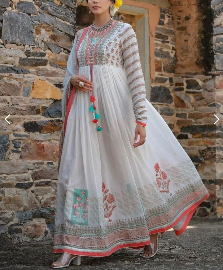 White Flared Kurti Set - Fusion Wear