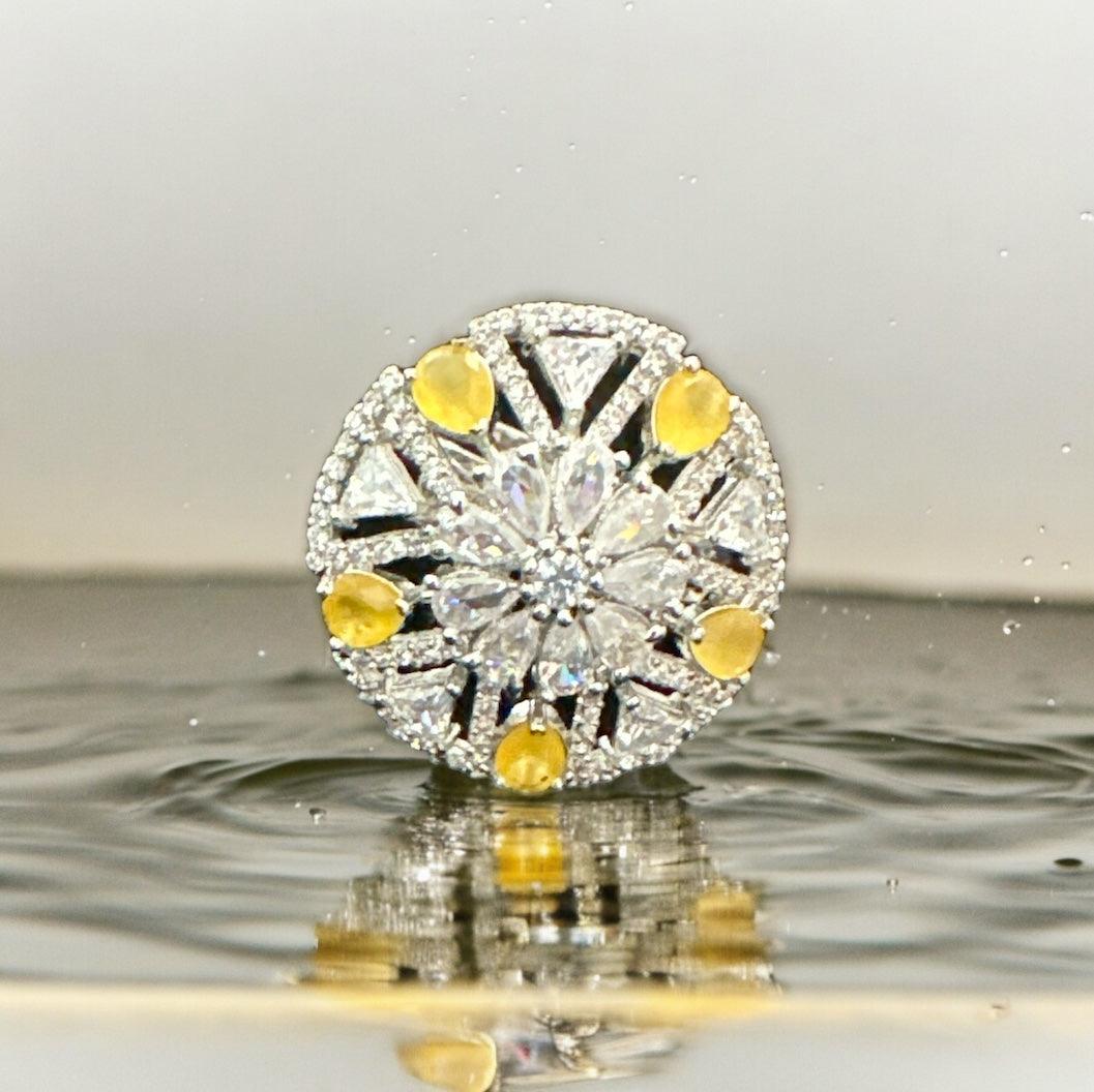 Yellow Diamond Floral Ring