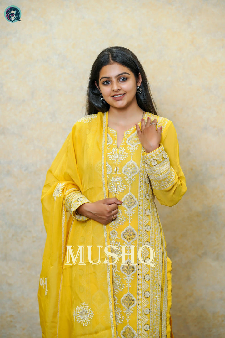 Zest Yellow Silver Embroidered - Fusion Wear