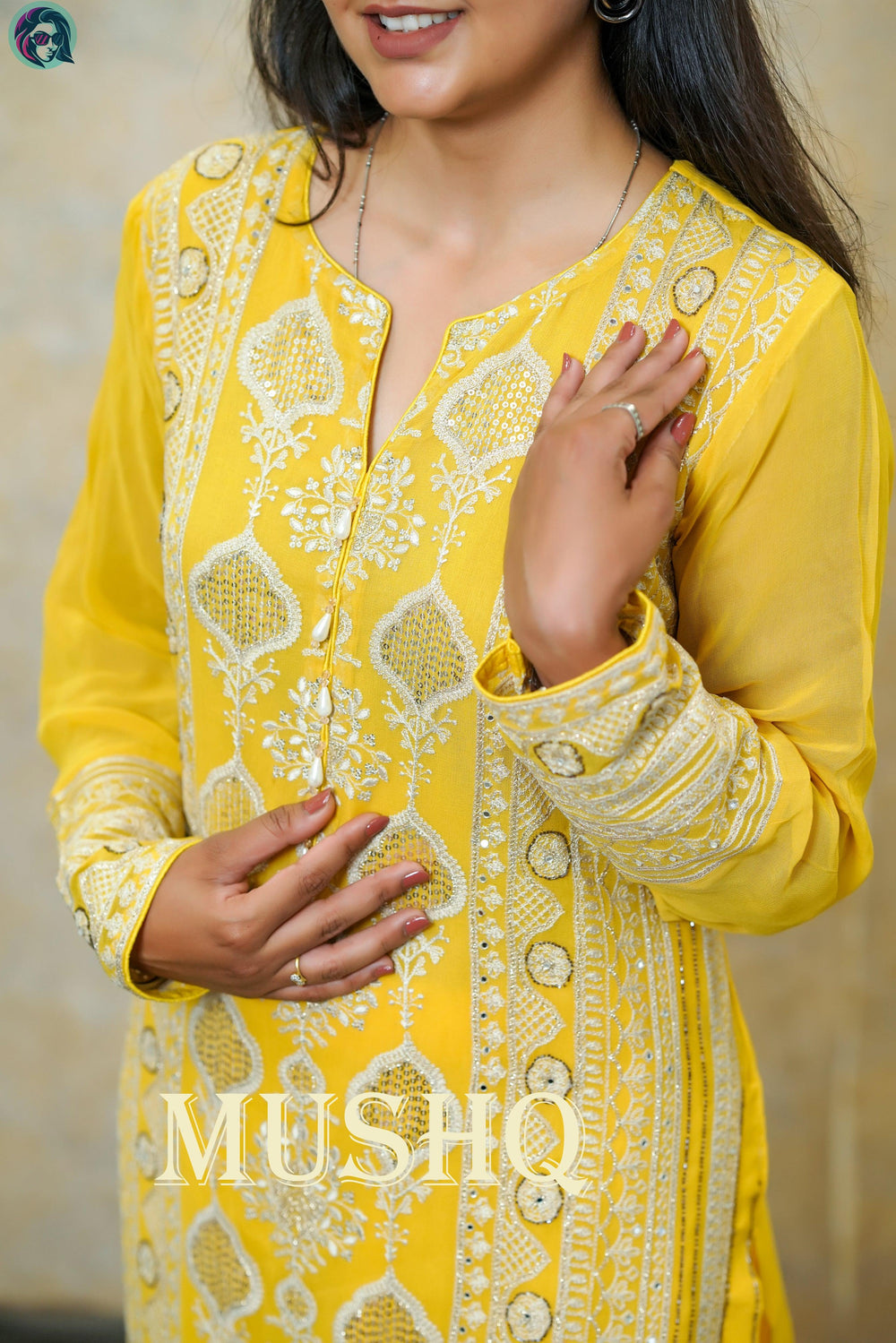 Zest Yellow Silver Embroidered - Fusion Wear