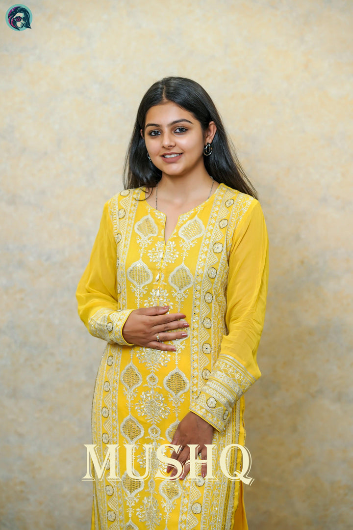 Zest Yellow Silver Embroidered - Fusion Wear