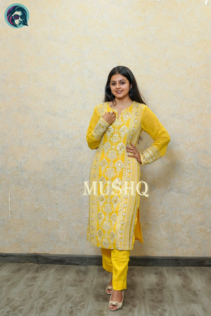 Zest Yellow Silver Embroidered - Fusion Wear